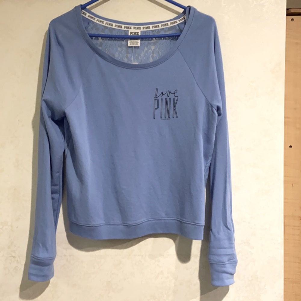 Victoria’s Secret PINK Baby Blue Lace Sweatshirt